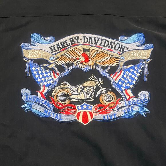 Tommy Bahama Men's XL HARLEY DAVIDSON Embroidered Silk Button Down Shirt Black - Picture 1 of 7